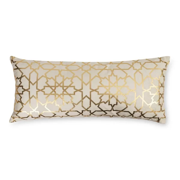 Alfred Foil Printed Cushion Cover with Filler, Ivory & Gold - 30x70 cm