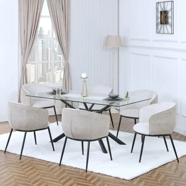 Pisa 1+6 Dining Set, Black & Beige