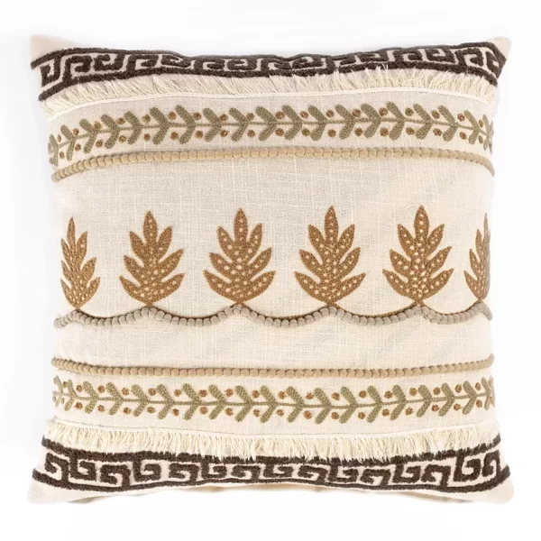 Sera Embroidered Cushion Cover, Beige - 45x45 cm